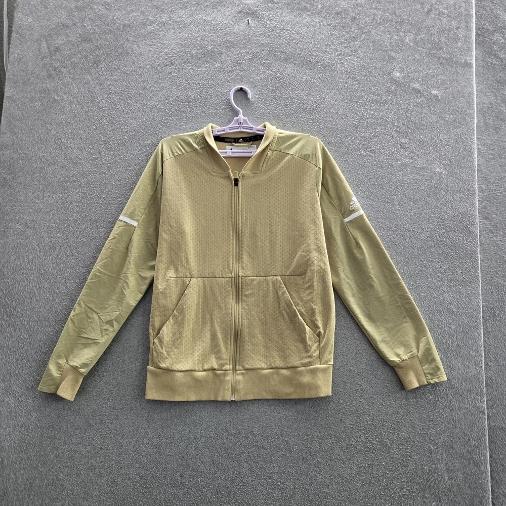 Adidas Men Jacket L Beige Nylon Polyester Activewear Zipper Logo Bomber READ